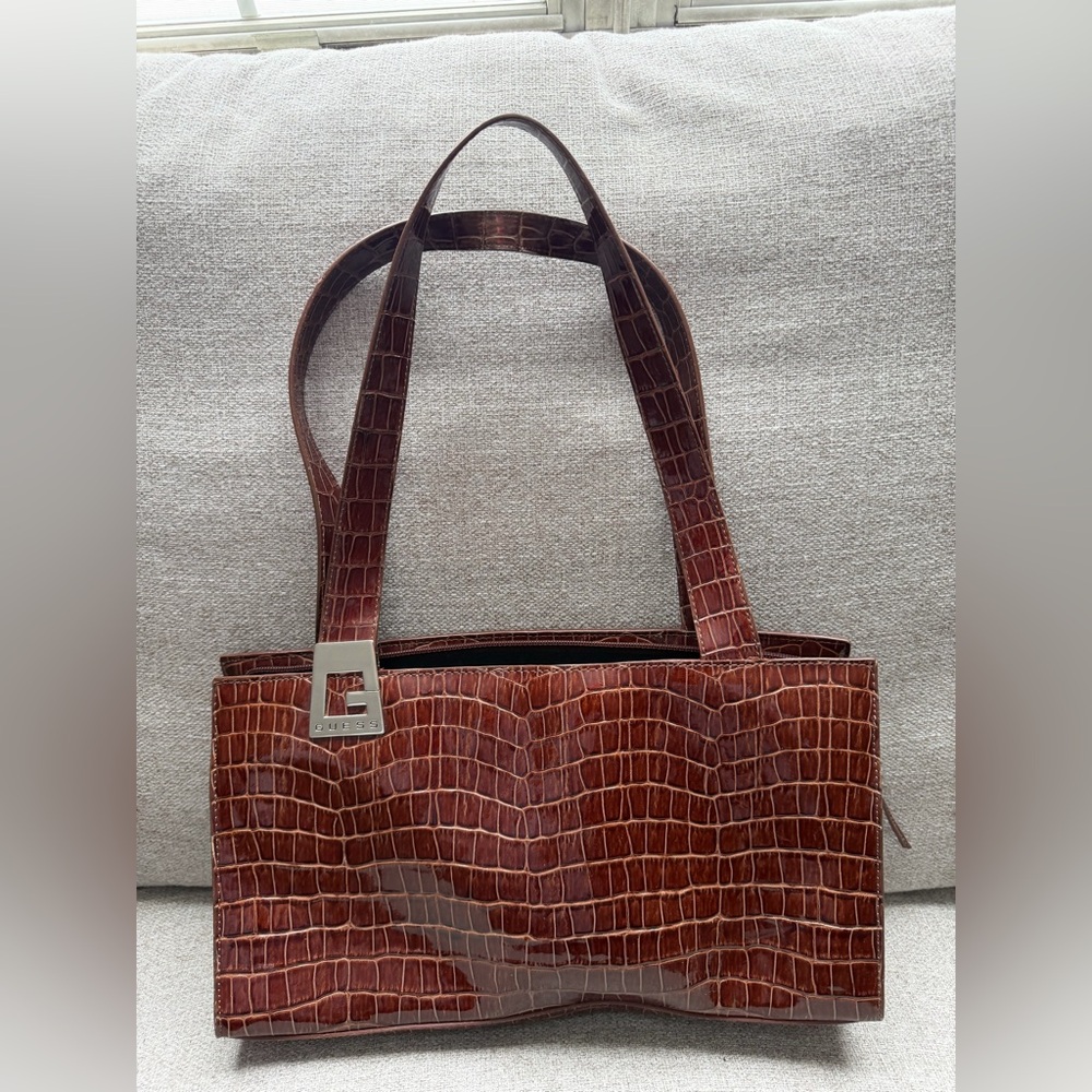 Guess Brown Crocodile Pattern Handbag